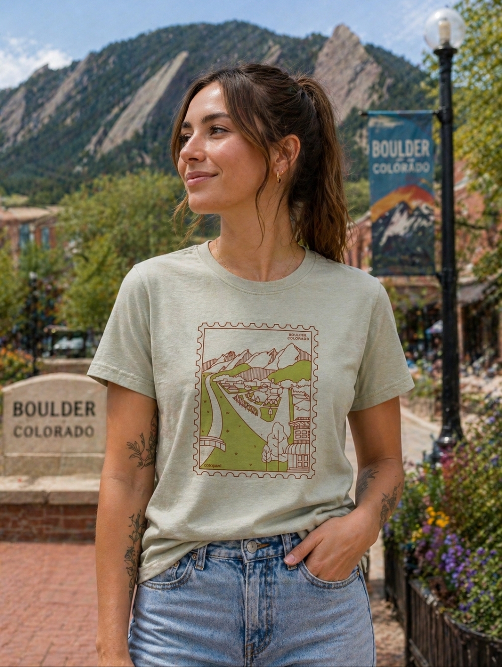 LIMITED EDITION! NWT cotopaxi Post Stamp Organic T-Shirt-Boulder-Green Tea